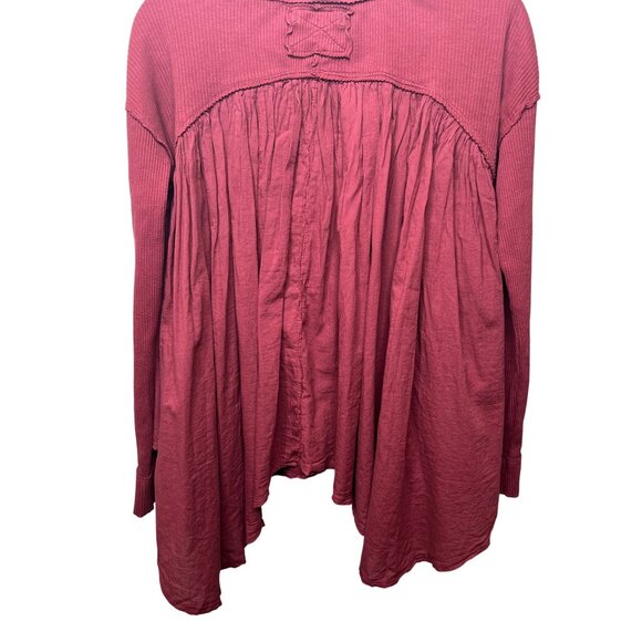 Free People We The Free Lyrical Flowy Tunic Top Ribbed Sleeves Burgundy Size S - Picture 6 of 15